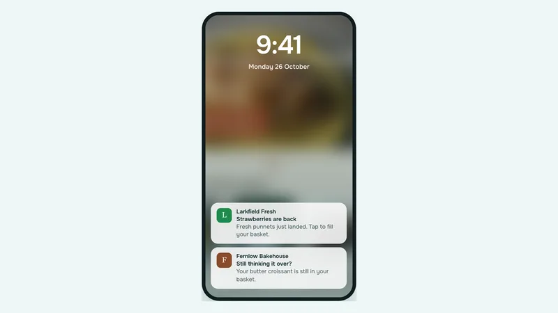 Lock screen with two push notifications from shops built with Lyrakart