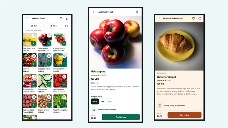 Collection, product and bakery product screens in the app