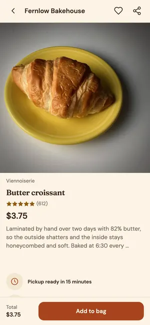 Food, beverage and bakery app collection or product screen