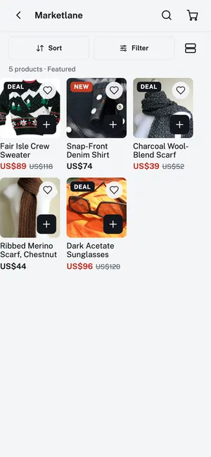 Multi-brand and department stores app collection or product screen