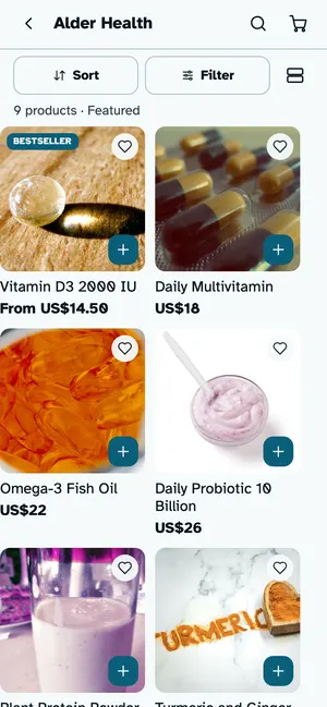 Health, pharmacy and wellness app collection or product screen